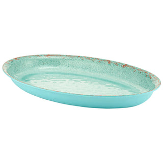 Dalebrook Casablanca TBL16311 Blue large ceramic oval bowl with textured surface on a white background