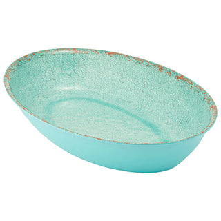 Dalebrook Casablanca TBL16312 Blue extra large ceramic oval bowl with textured surface on a white background