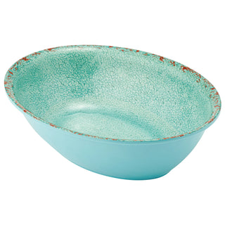 Dalebrook Casablanca TBL1638 Blue medium ceramic oval bowl with textured surface on a white background