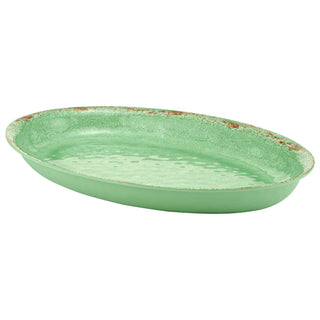 Dalebrook Casablanca TG16311 Green large ceramic oval bowl with textured surface on a white background