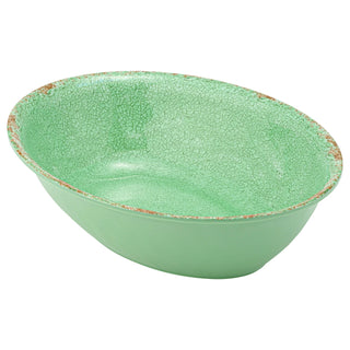 Dalebrook Casablanca TG1638 Green medium ceramic oval bowl with textured surface on a white background