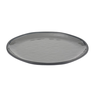 Dalebrook Marl TGY4602 Charcoal Grey round melamine shallow plate with a handcrafted stoneware appearance, ideal for serving mains, sharing plates or signature dishes.