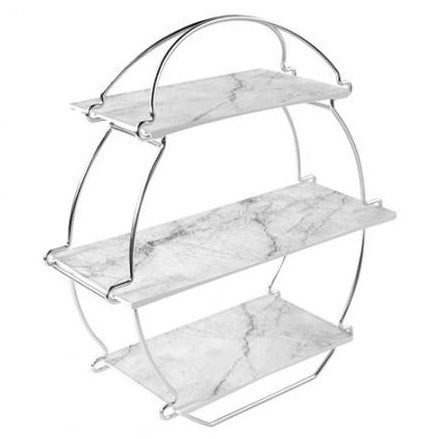 Silver Afternoon Tea Stand with Marble Effect Platters Set - Dalebrook